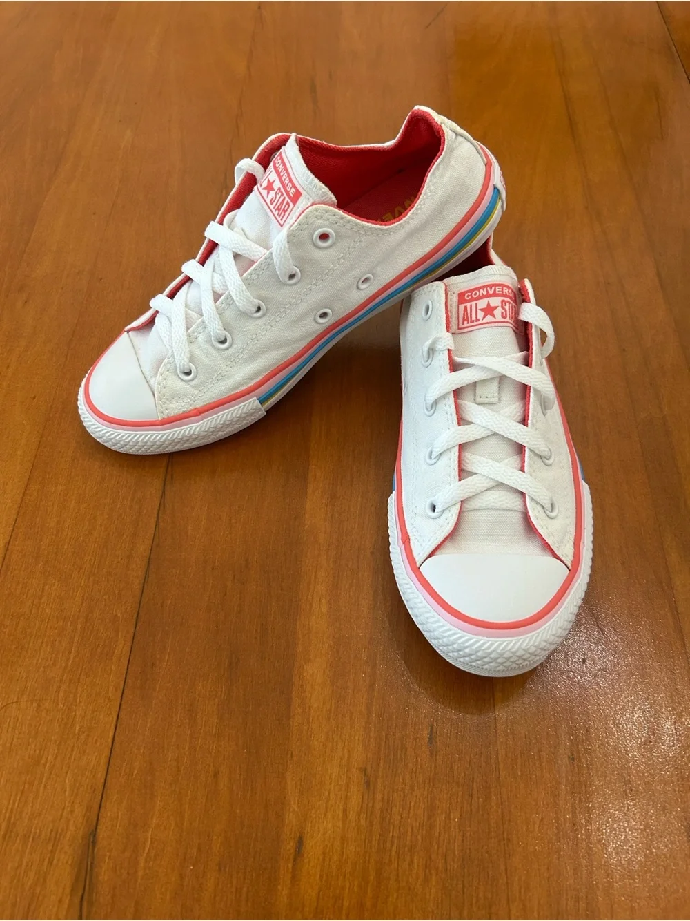 🌈 Converse All Star OX, Rainbow Stripe White Canvas Youth 4 or Womens 5.5 or 6